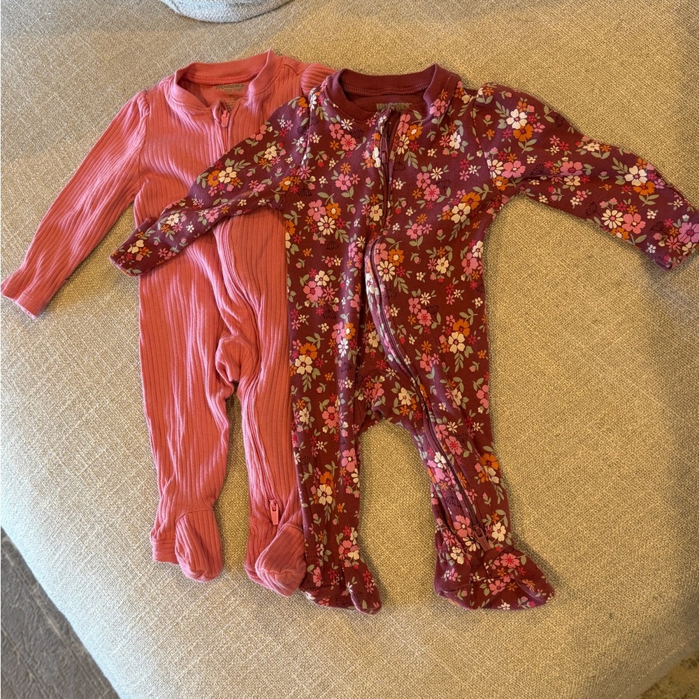 Floral and Pink Baby Footie Pajamas Set
